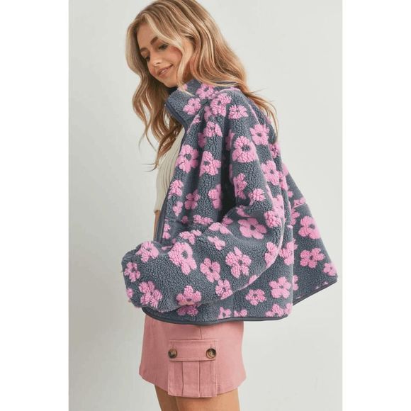 Trendy Flower Fleece Jacket Full Zip - Picture 2 of 3